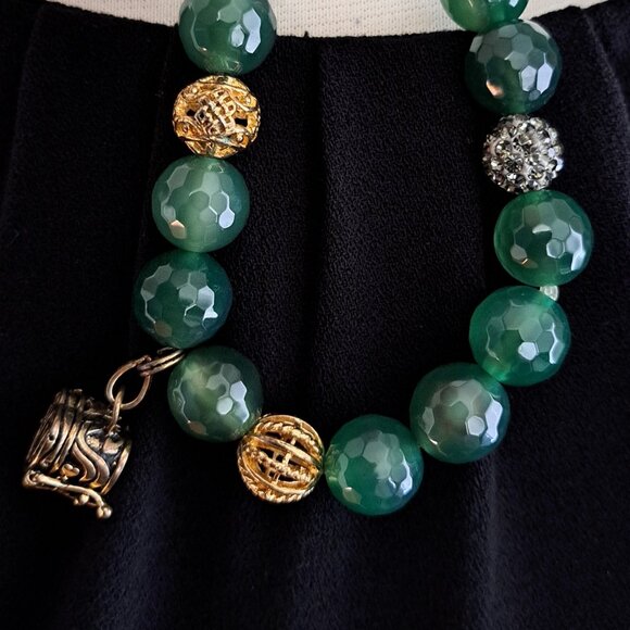 Alexa's Angels Green, Gold, and Silver Beaded Bracelet With Trinket Box Charm - Picture 1 of 7